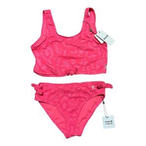 Hurley Girls Pink Floral Tankini Set Size L 12/13 Swim Two Piece Youth Beach NWT